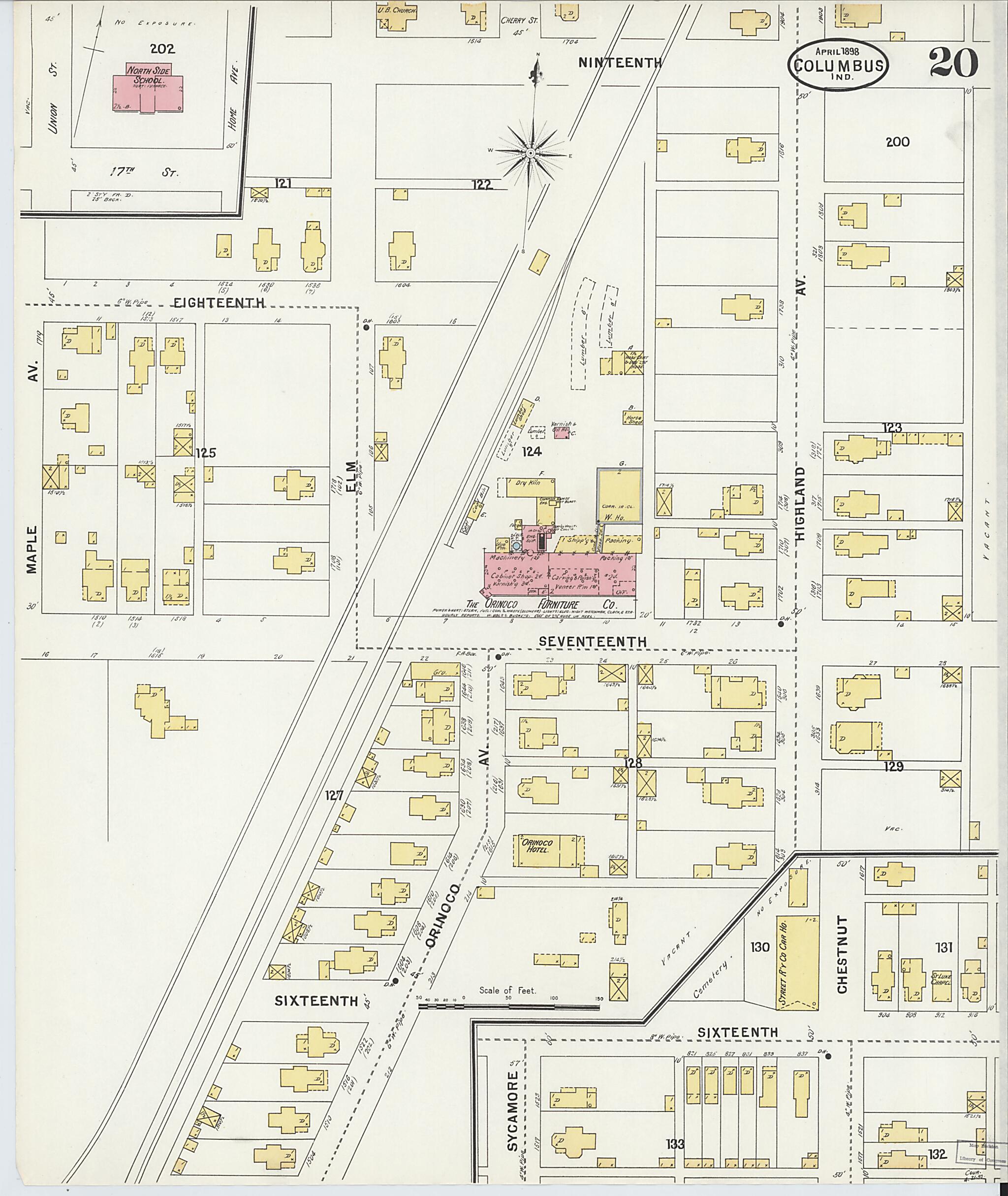 This old map of Columbus, Bartholomew County, Indiana was created by Sanborn Map Company in 1898