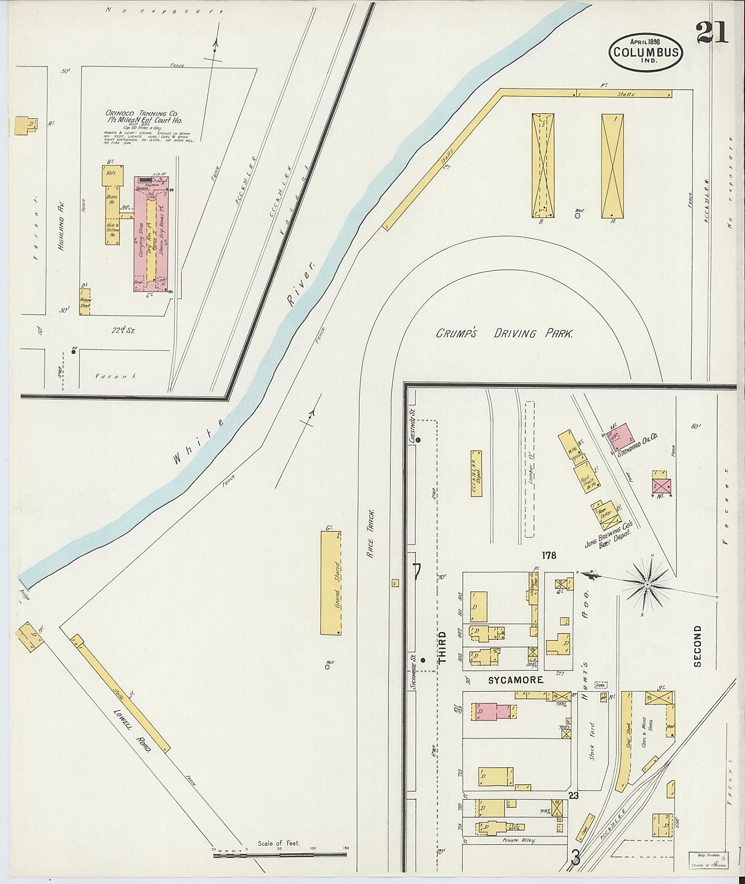 This old map of Columbus, Bartholomew County, Indiana was created by Sanborn Map Company in 1898