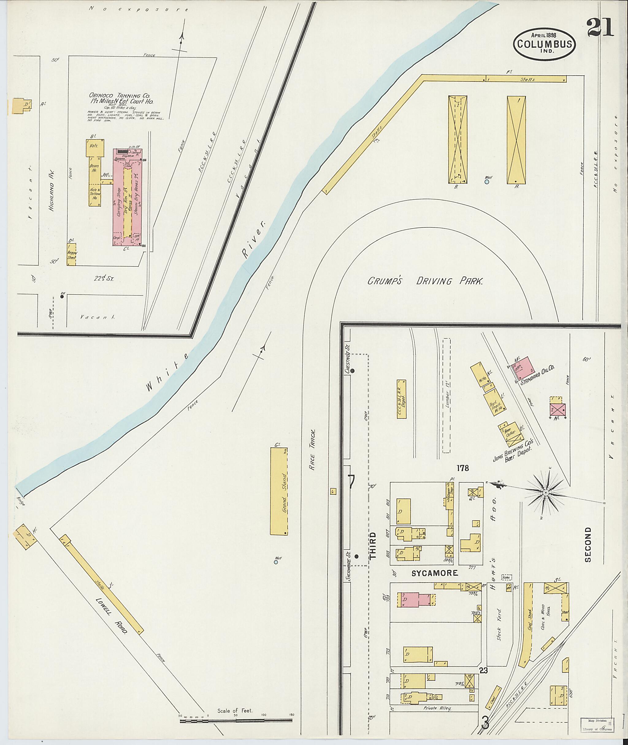 This old map of Columbus, Bartholomew County, Indiana was created by Sanborn Map Company in 1898