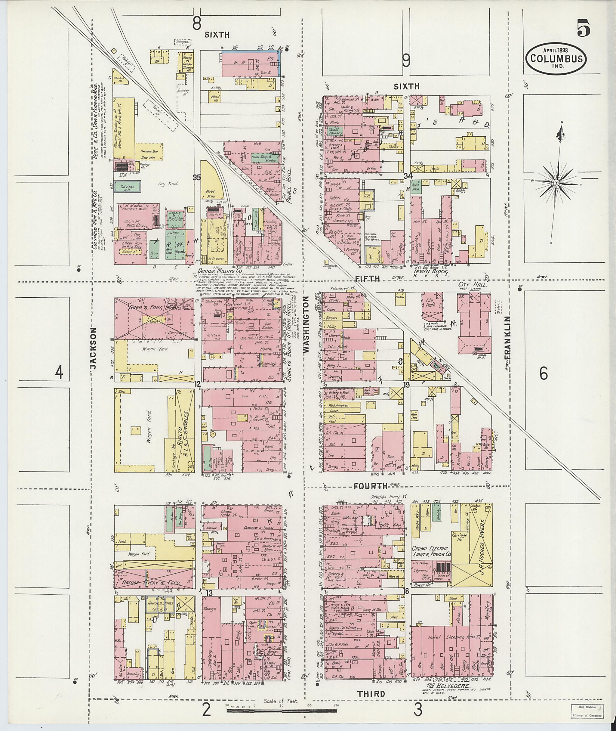 This old map of Columbus, Bartholomew County, Indiana was created by Sanborn Map Company in 1898