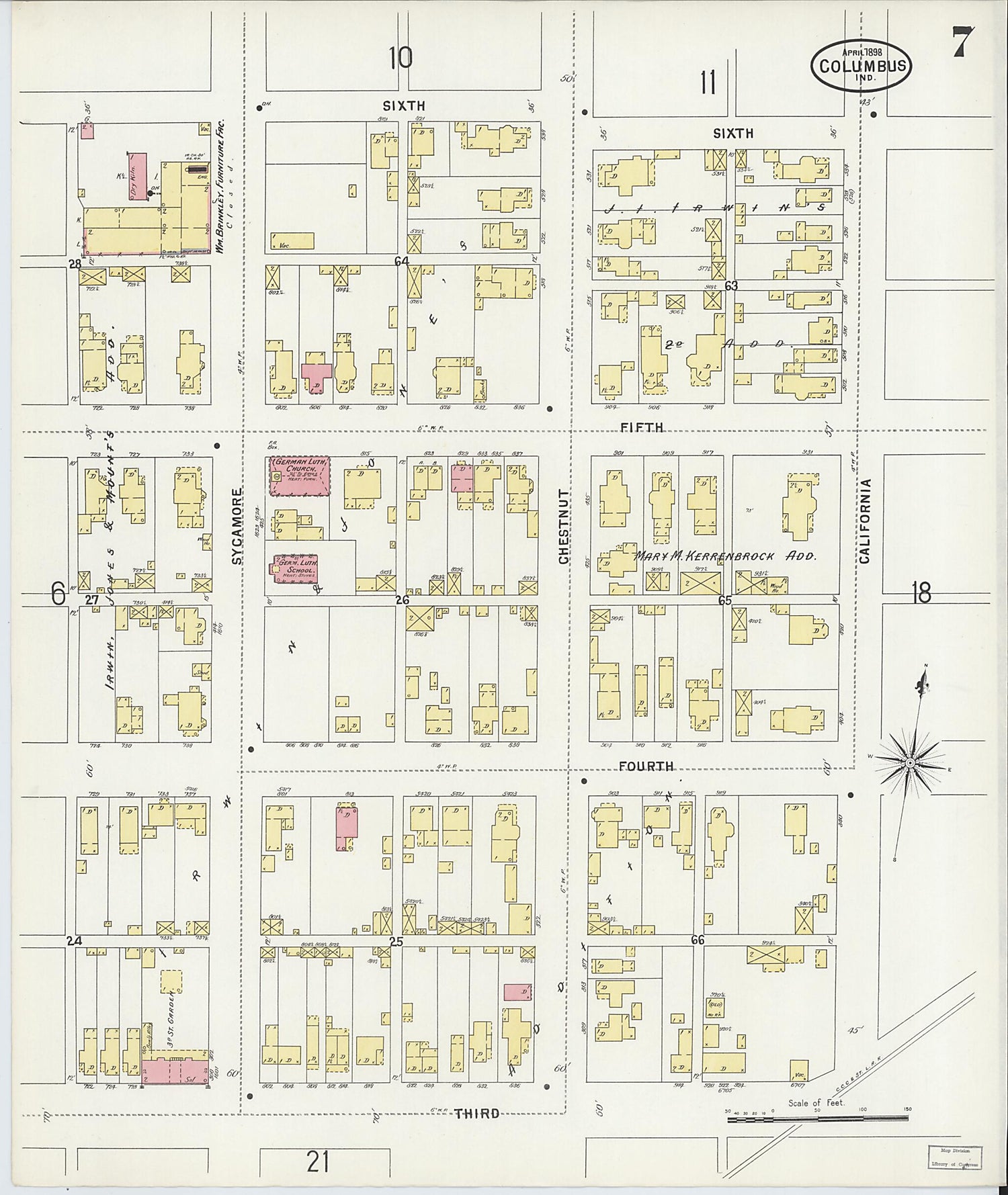 This old map of Columbus, Bartholomew County, Indiana was created by Sanborn Map Company in 1898