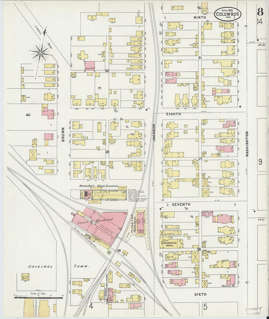 This old map of Columbus, Bartholomew County, Indiana was created by Sanborn Map Company in 1898