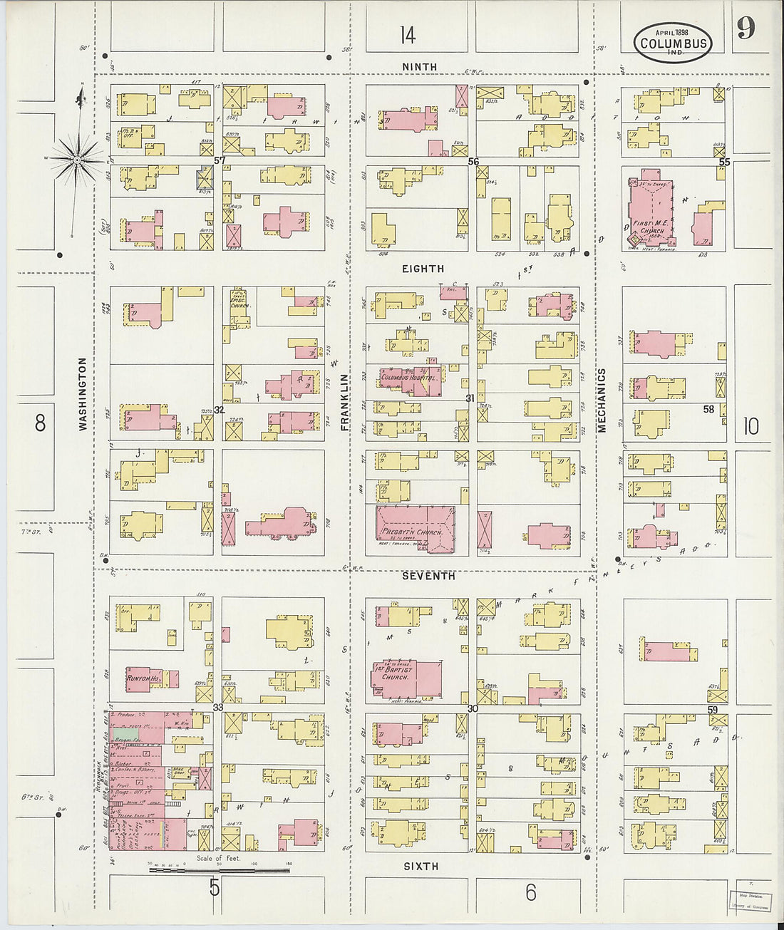 This old map of Columbus, Bartholomew County, Indiana was created by Sanborn Map Company in 1898