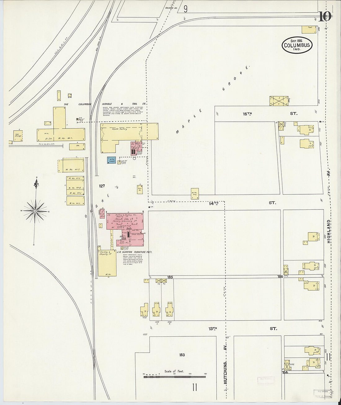 This old map of Columbus, Bartholomew County, Indiana was created by Sanborn Map Company in 1906