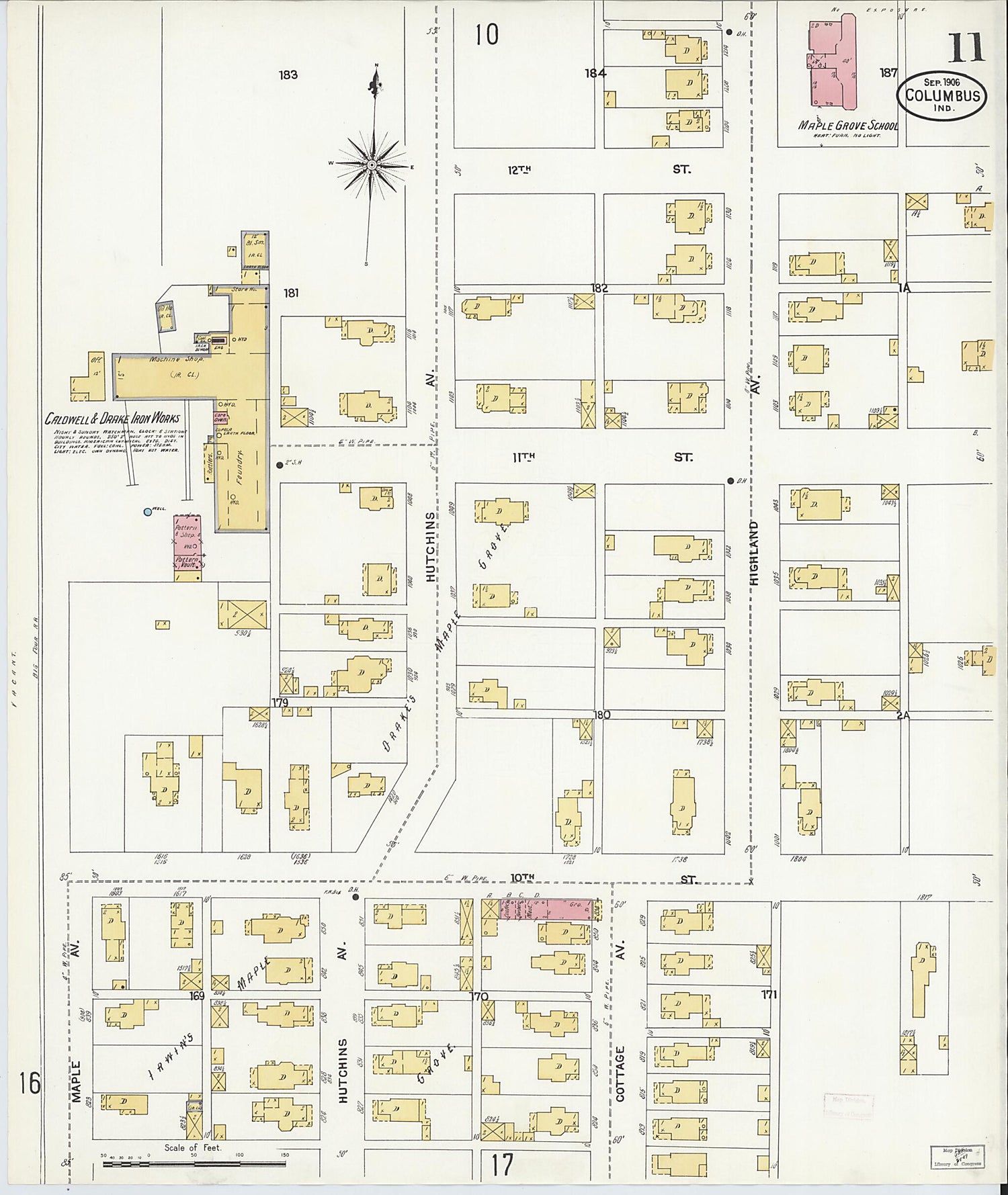 This old map of Columbus, Bartholomew County, Indiana was created by Sanborn Map Company in 1906