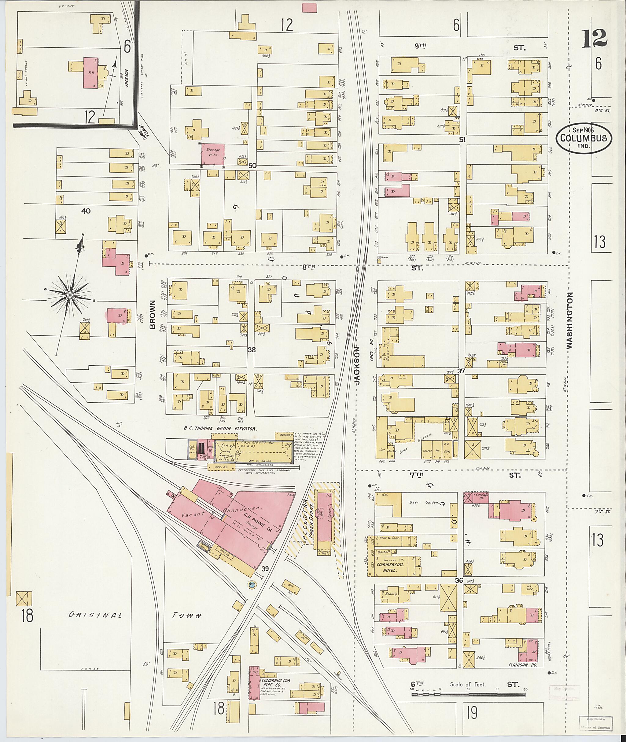 This old map of Columbus, Bartholomew County, Indiana was created by Sanborn Map Company in 1906