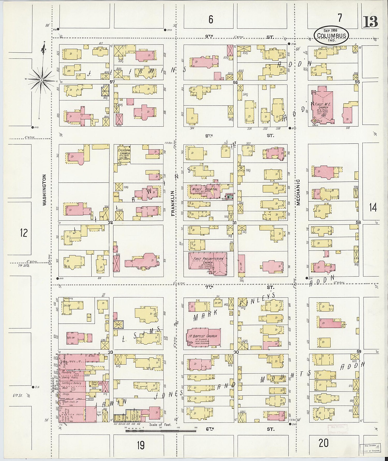 This old map of Columbus, Bartholomew County, Indiana was created by Sanborn Map Company in 1906