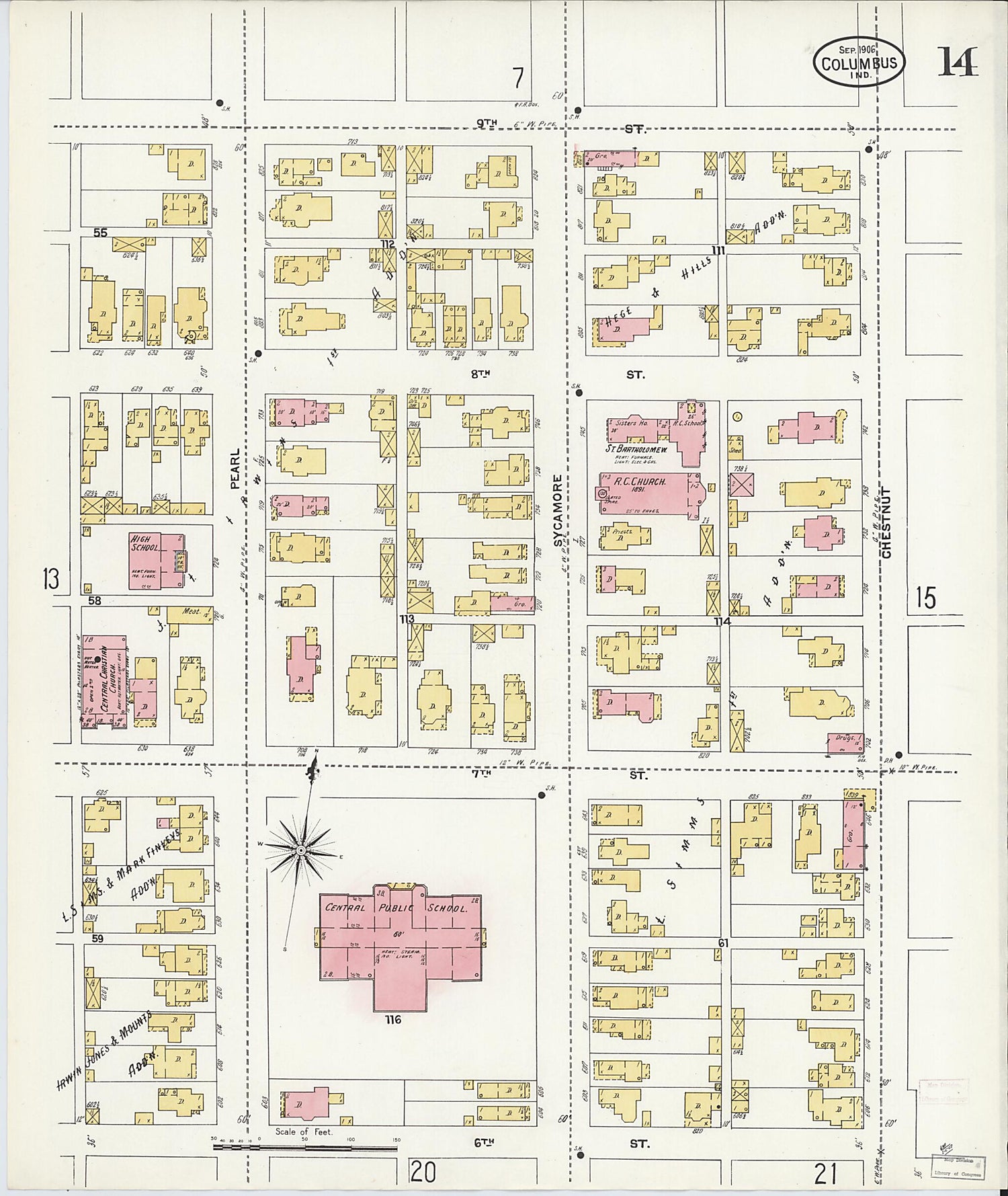 This old map of Columbus, Bartholomew County, Indiana was created by Sanborn Map Company in 1906