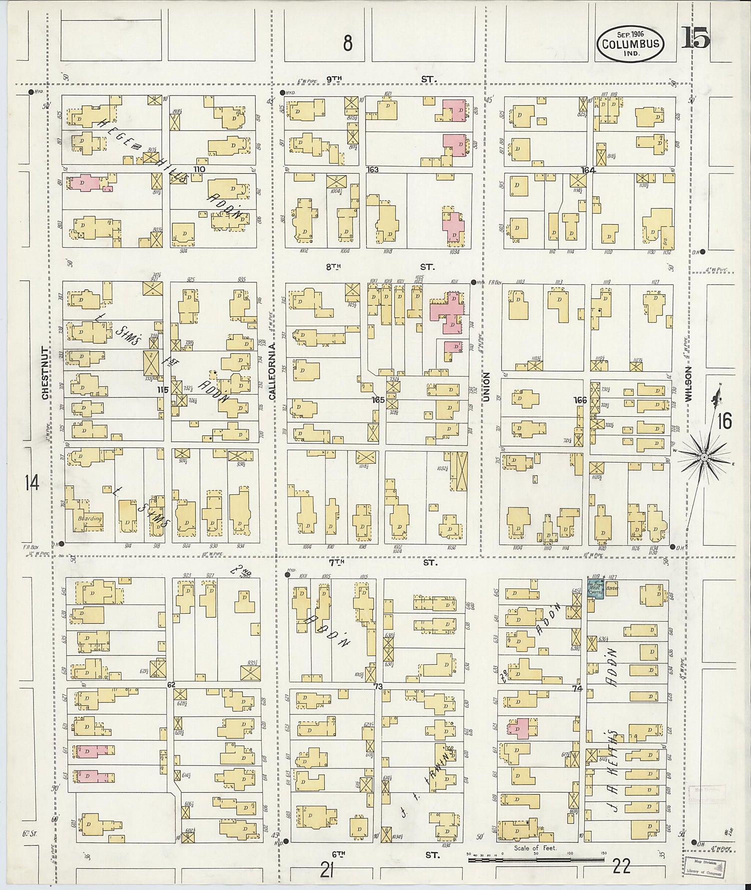 This old map of Columbus, Bartholomew County, Indiana was created by Sanborn Map Company in 1906