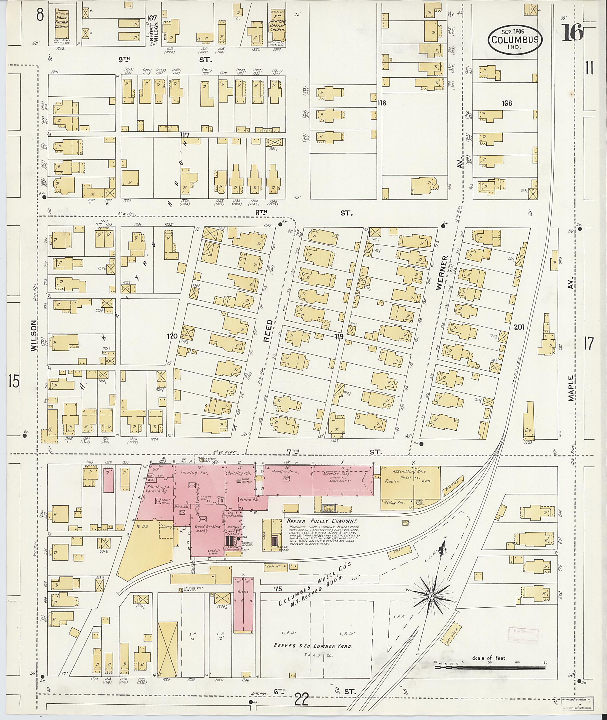 This old map of Columbus, Bartholomew County, Indiana was created by Sanborn Map Company in 1906