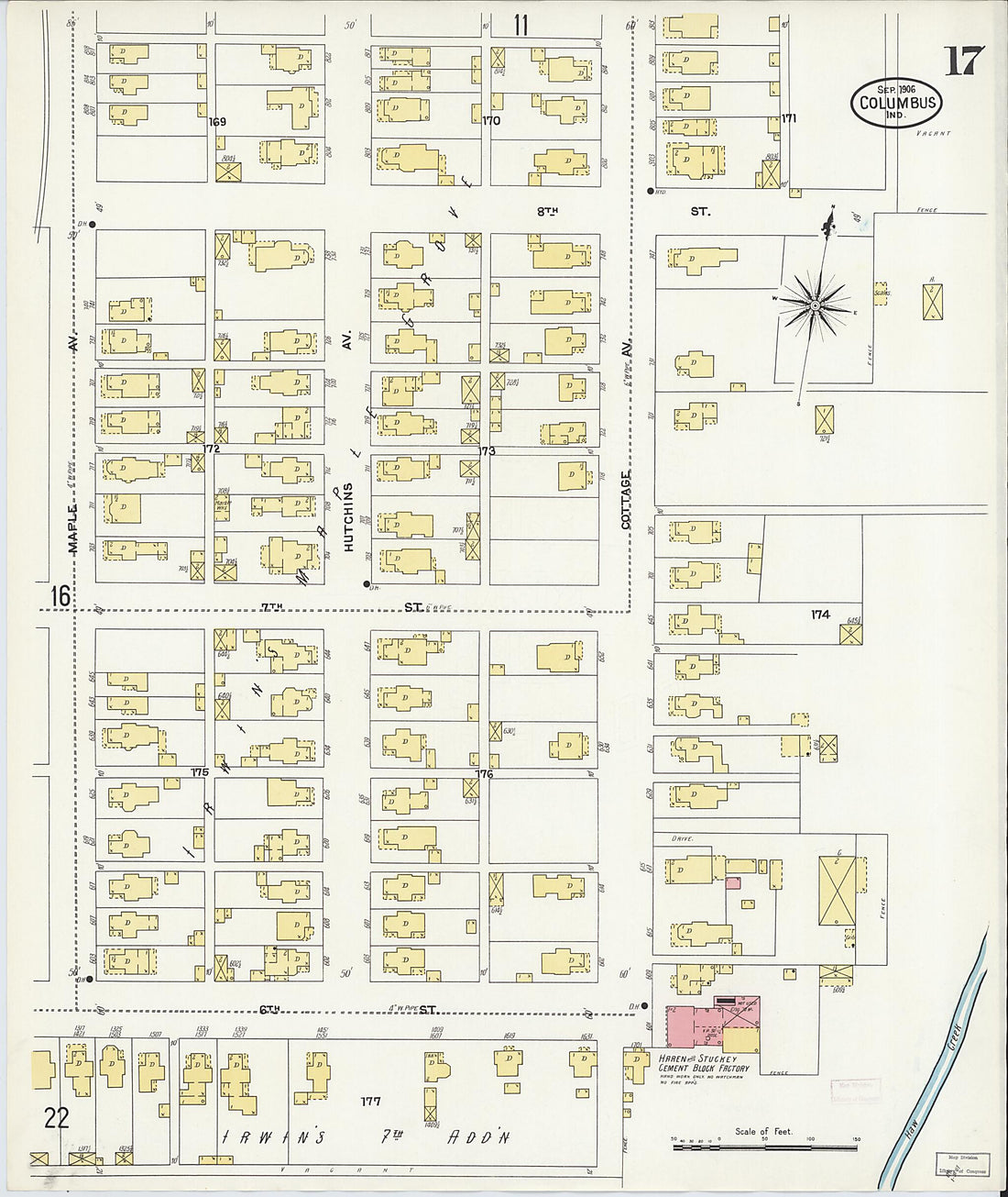 This old map of Columbus, Bartholomew County, Indiana was created by Sanborn Map Company in 1906