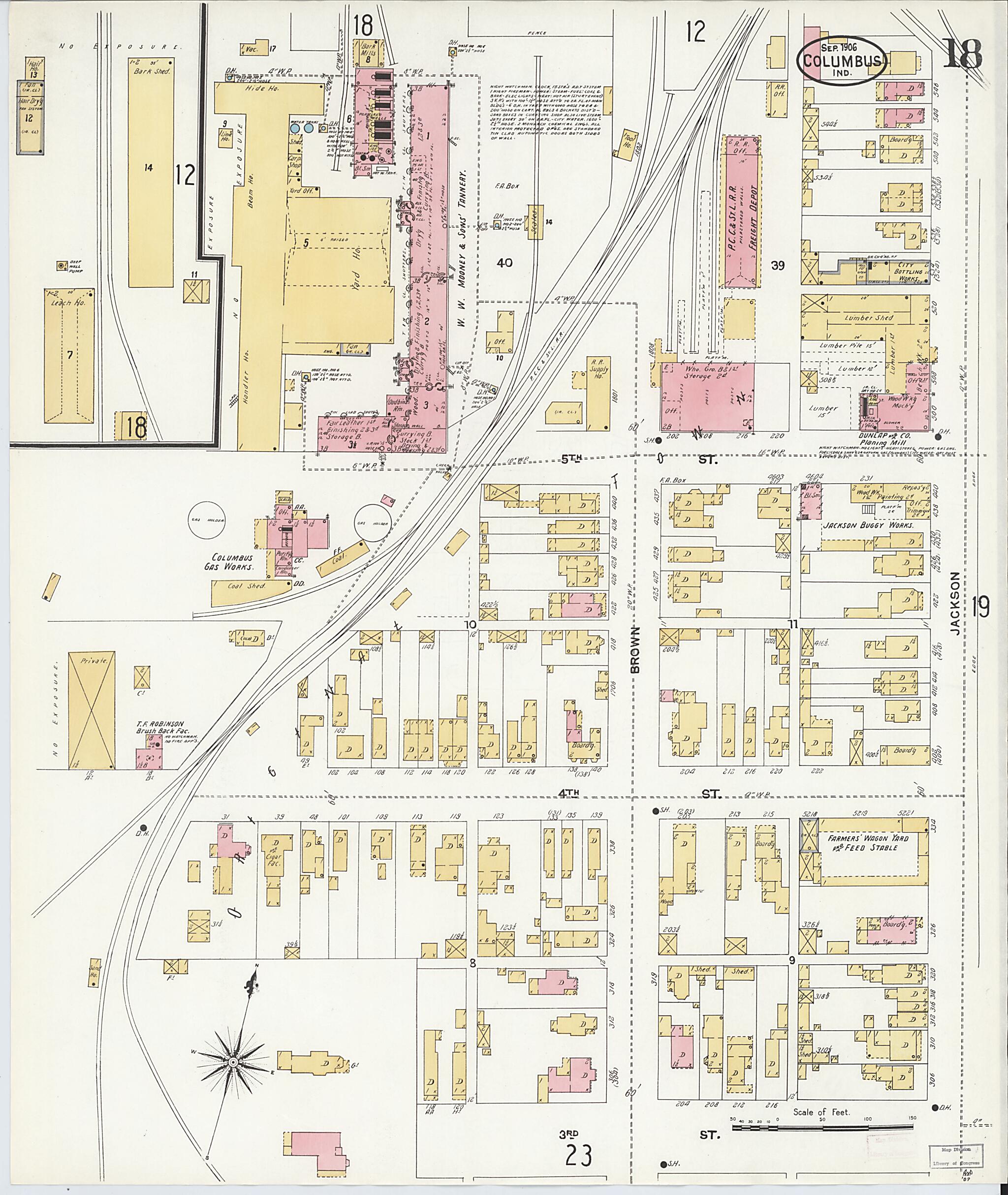 This old map of Columbus, Bartholomew County, Indiana was created by Sanborn Map Company in 1906