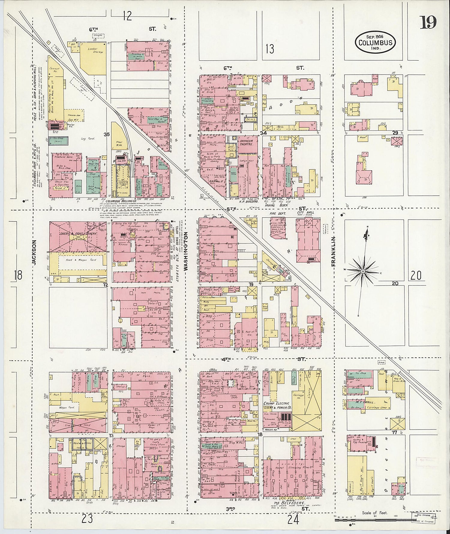 This old map of Columbus, Bartholomew County, Indiana was created by Sanborn Map Company in 1906