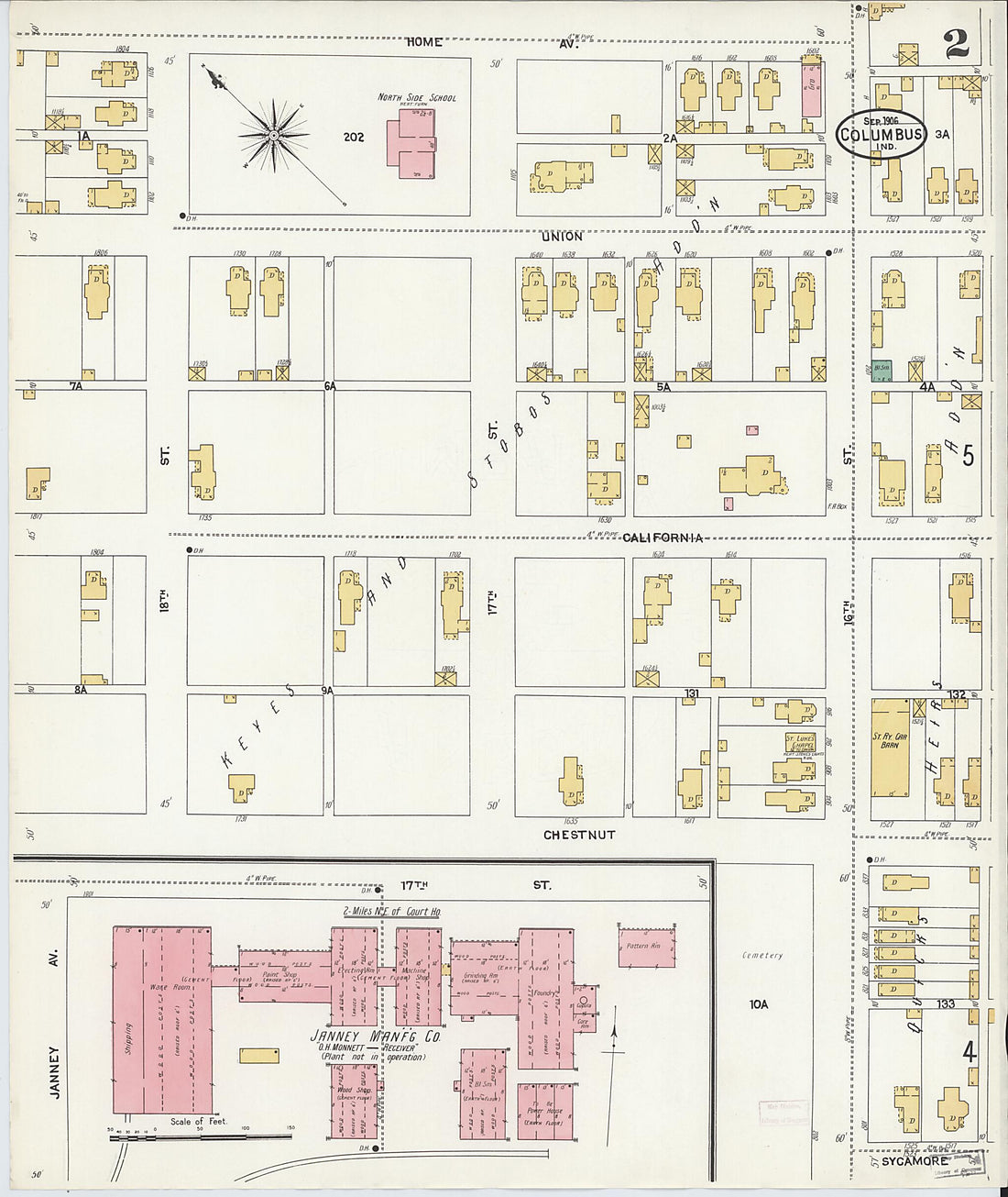 This old map of Columbus, Bartholomew County, Indiana was created by Sanborn Map Company in 1906