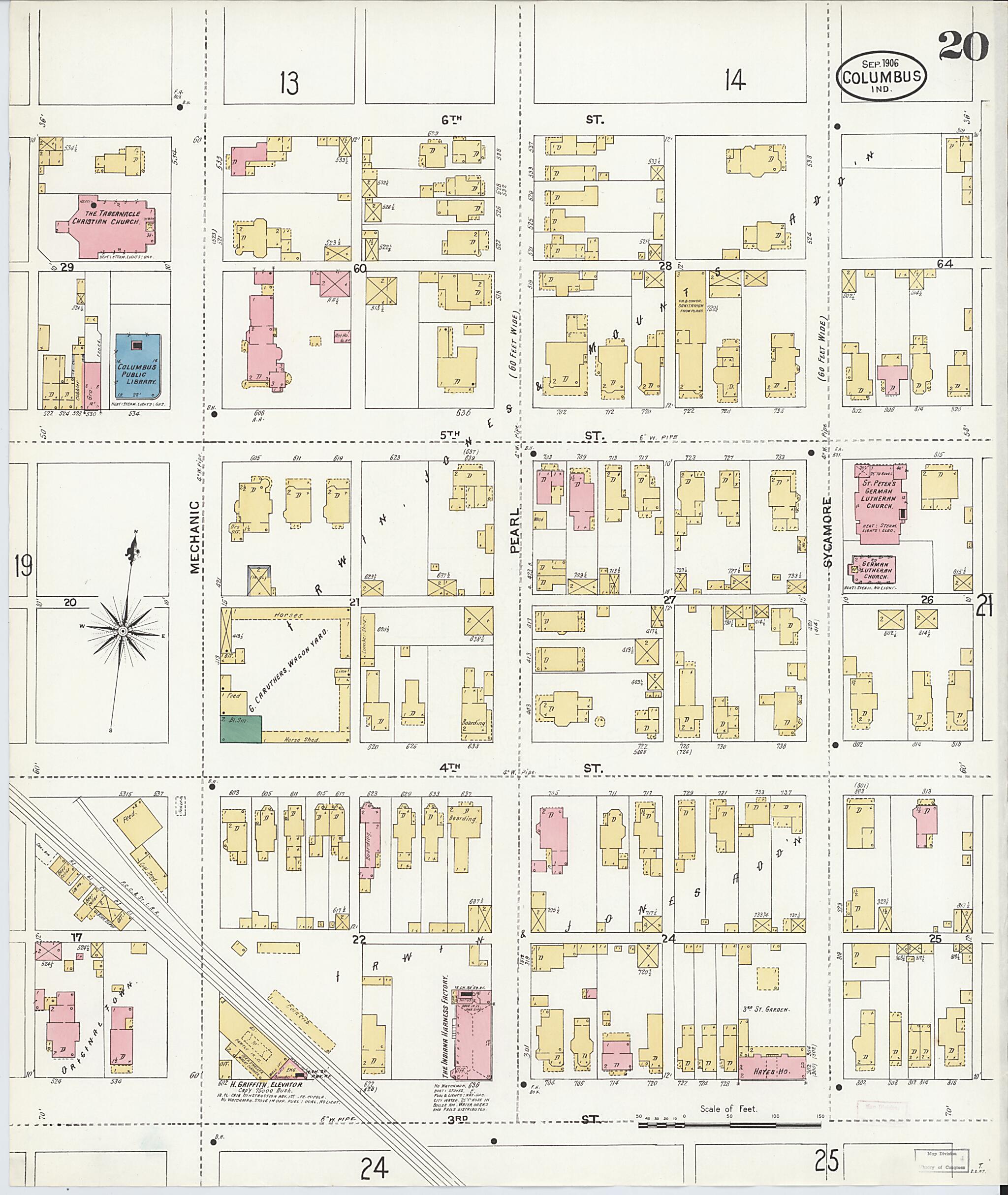 This old map of Columbus, Bartholomew County, Indiana was created by Sanborn Map Company in 1906