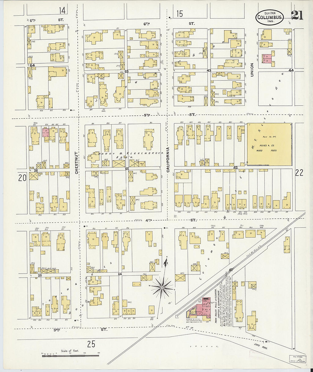 This old map of Columbus, Bartholomew County, Indiana was created by Sanborn Map Company in 1906