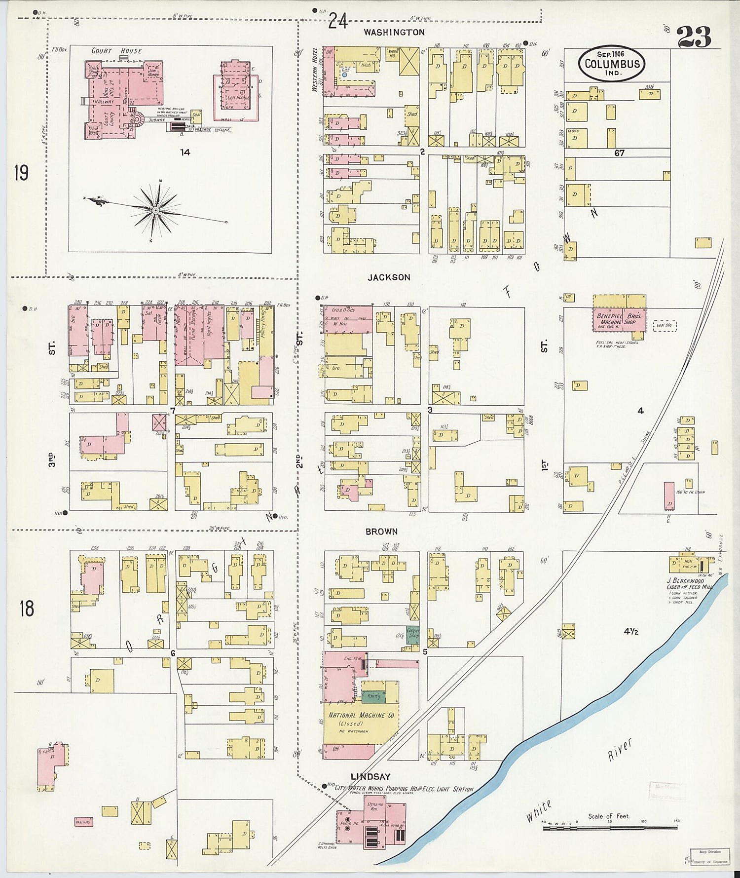 This old map of Columbus, Bartholomew County, Indiana was created by Sanborn Map Company in 1906