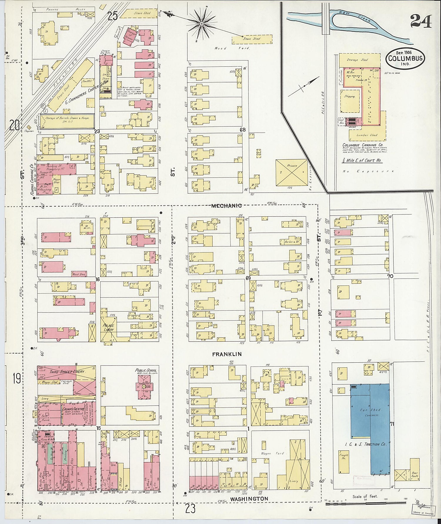 This old map of Columbus, Bartholomew County, Indiana was created by Sanborn Map Company in 1906