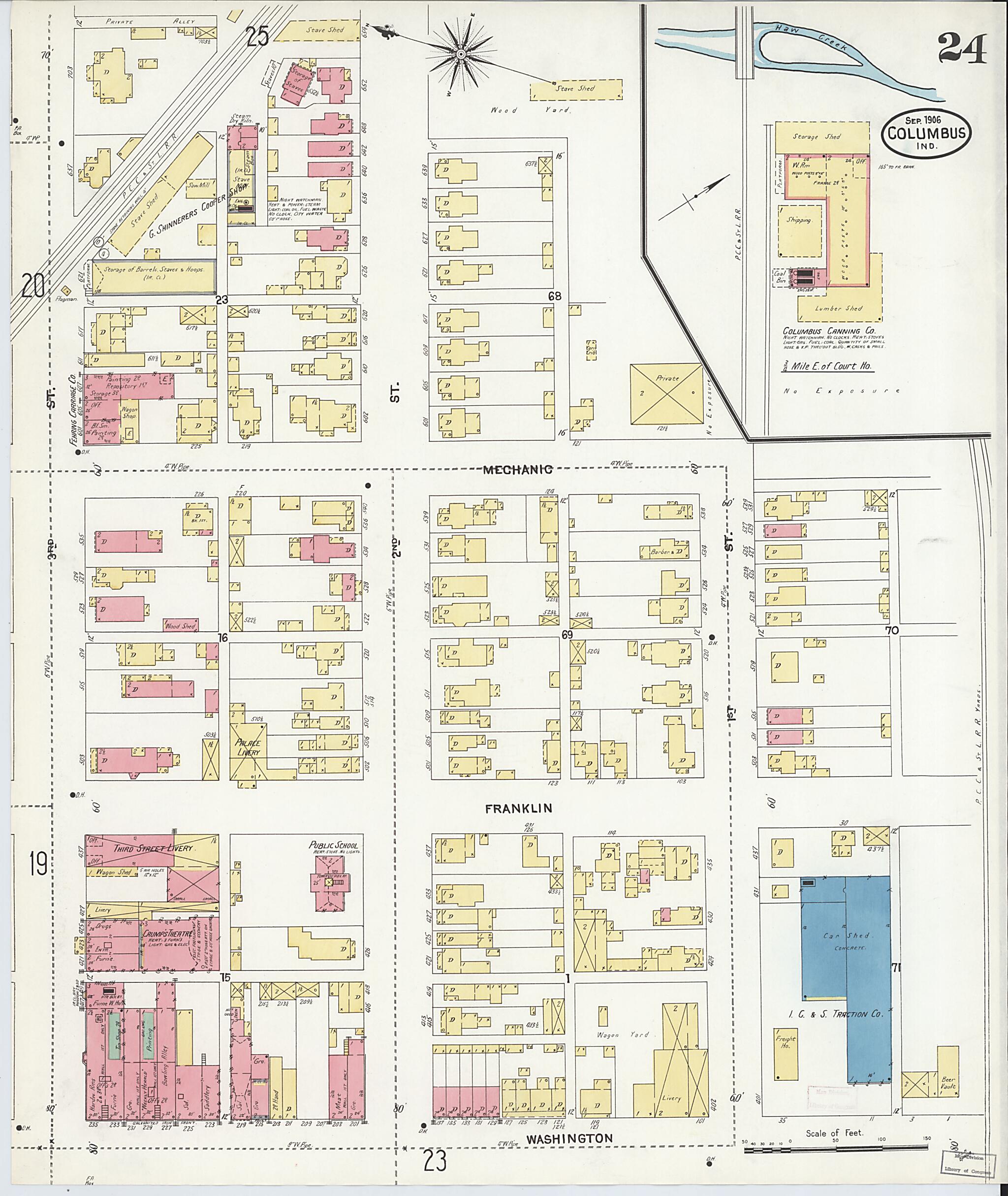 This old map of Columbus, Bartholomew County, Indiana was created by Sanborn Map Company in 1906