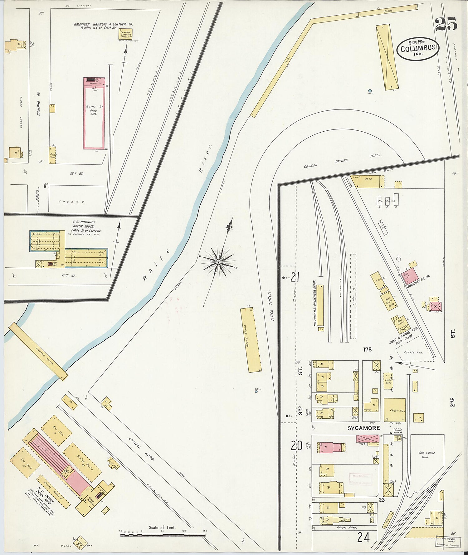 This old map of Columbus, Bartholomew County, Indiana was created by Sanborn Map Company in 1906