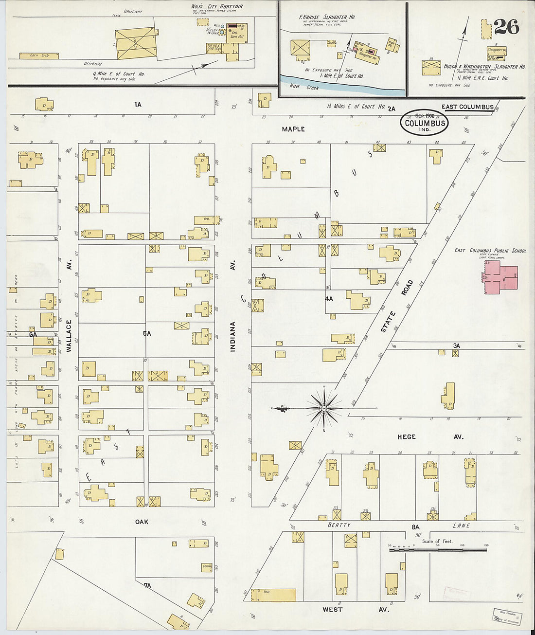 This old map of Columbus, Bartholomew County, Indiana was created by Sanborn Map Company in 1906