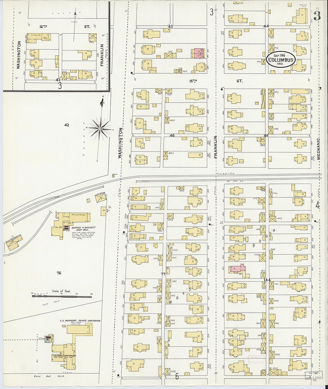 This old map of Columbus, Bartholomew County, Indiana was created by Sanborn Map Company in 1906