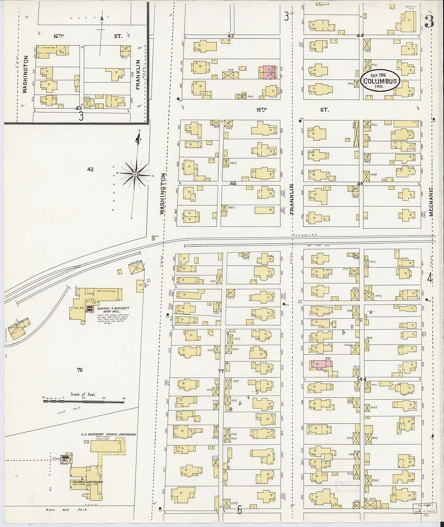 This old map of Columbus, Bartholomew County, Indiana was created by Sanborn Map Company in 1906