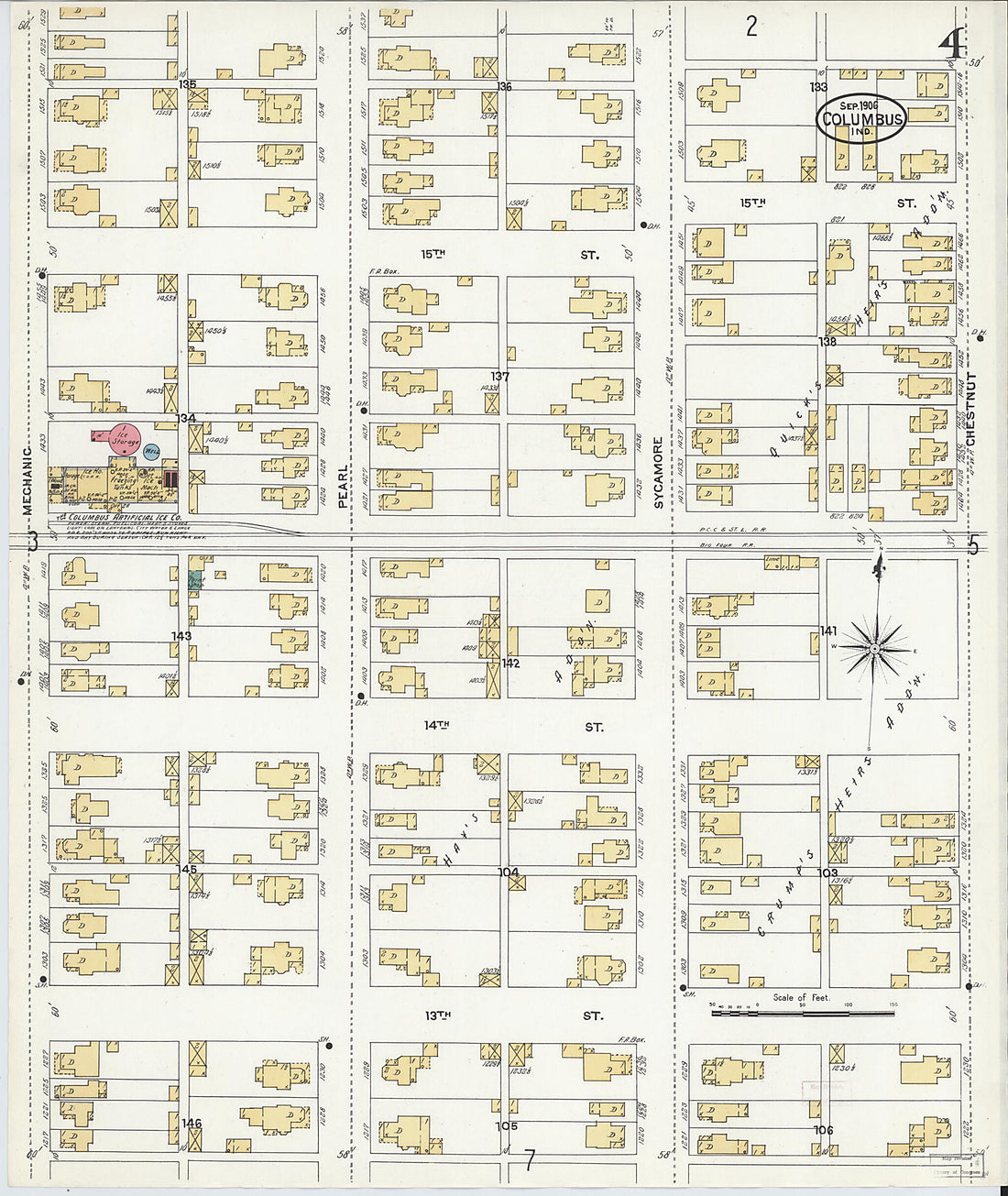 This old map of Columbus, Bartholomew County, Indiana was created by Sanborn Map Company in 1906