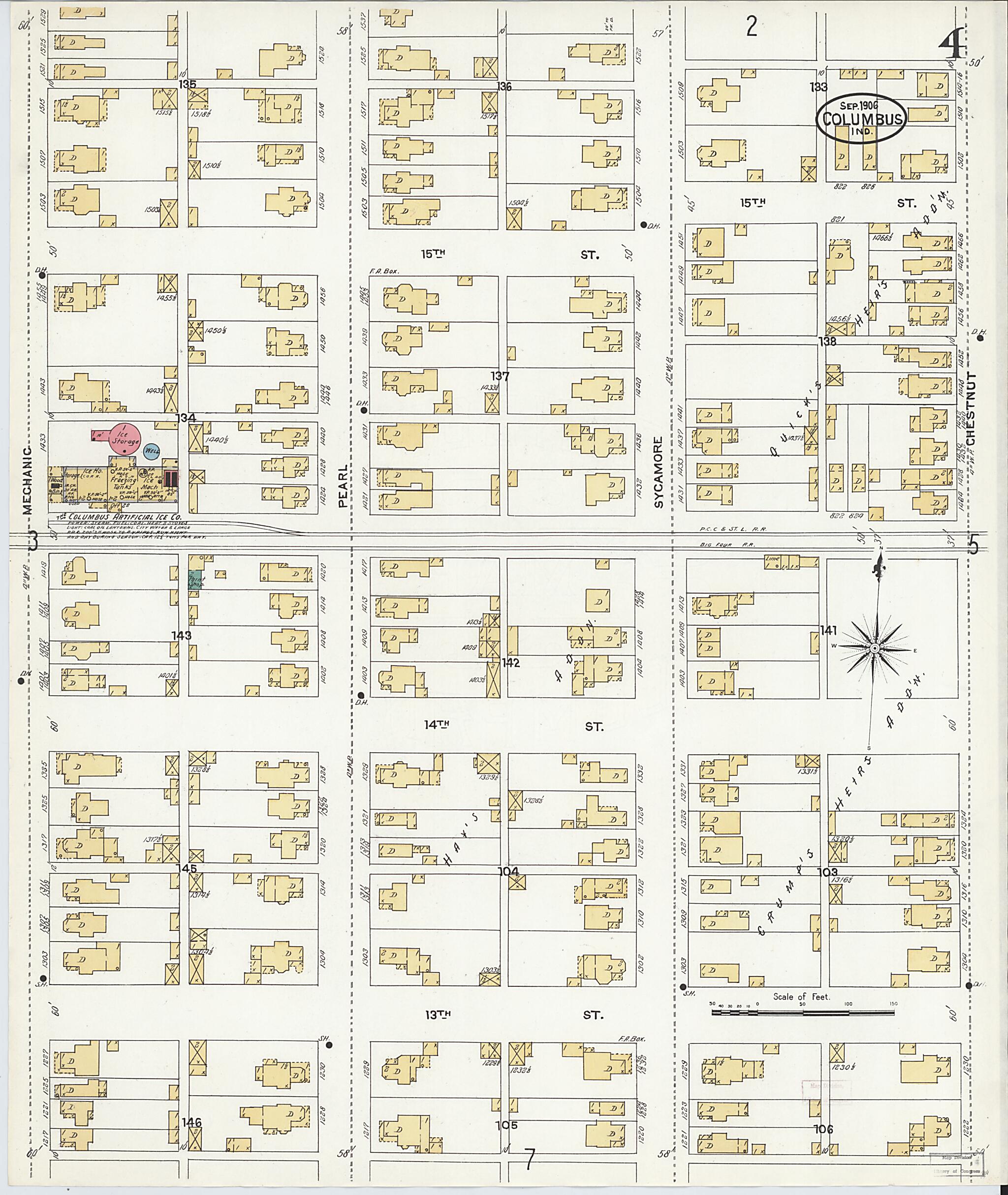 This old map of Columbus, Bartholomew County, Indiana was created by Sanborn Map Company in 1906