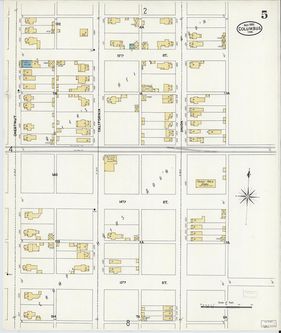 This old map of Columbus, Bartholomew County, Indiana was created by Sanborn Map Company in 1906