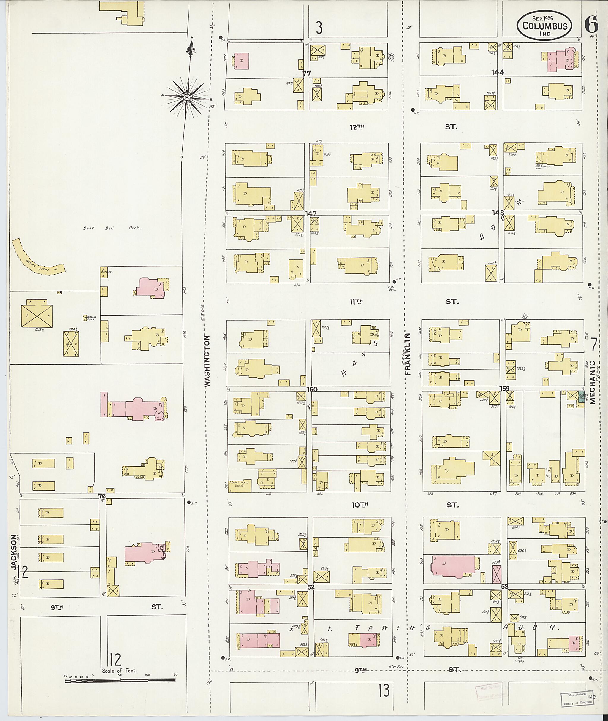 This old map of Columbus, Bartholomew County, Indiana was created by Sanborn Map Company in 1906