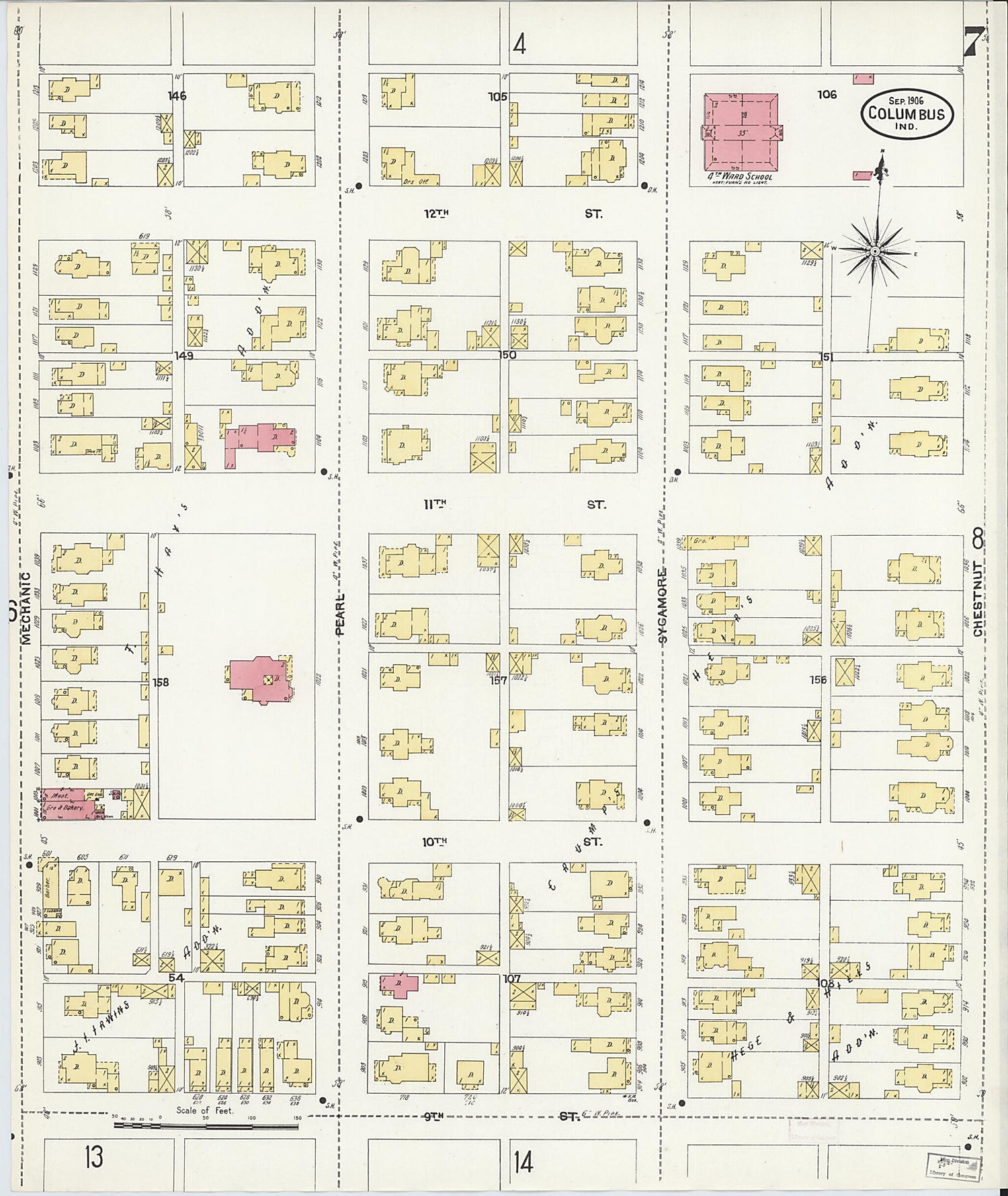 This old map of Columbus, Bartholomew County, Indiana was created by Sanborn Map Company in 1906