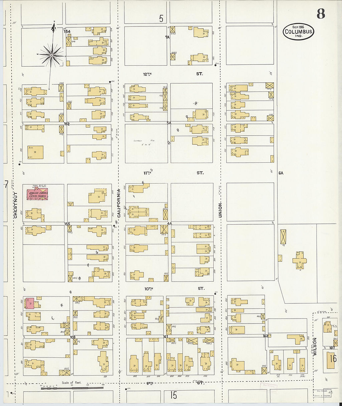 This old map of Columbus, Bartholomew County, Indiana was created by Sanborn Map Company in 1906