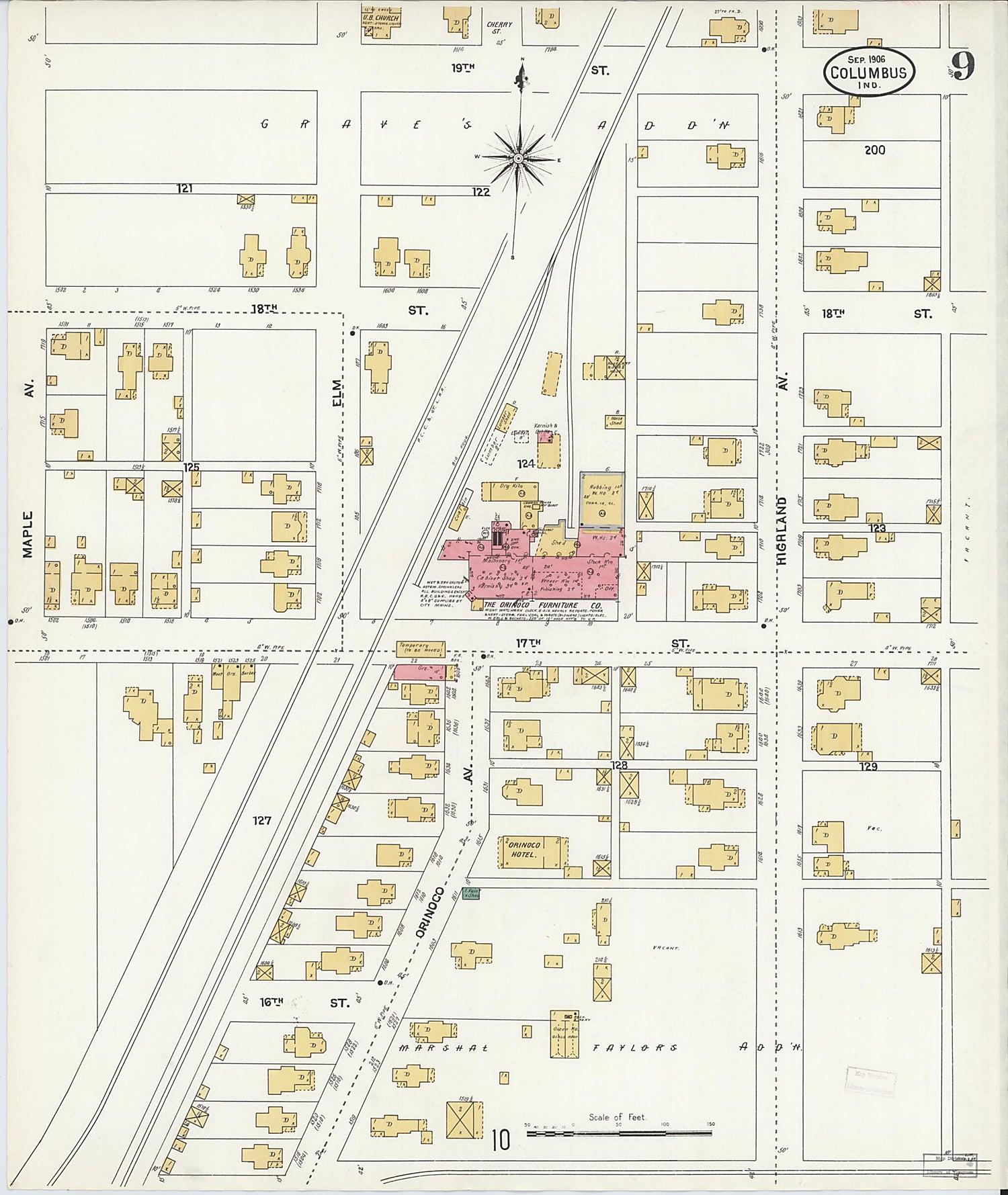 This old map of Columbus, Bartholomew County, Indiana was created by Sanborn Map Company in 1906