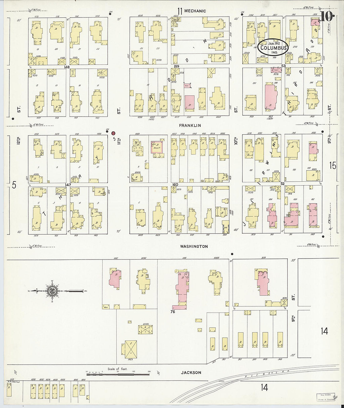 This old map of Columbus, Bartholomew County, Indiana was created by Sanborn Map Company in 1912