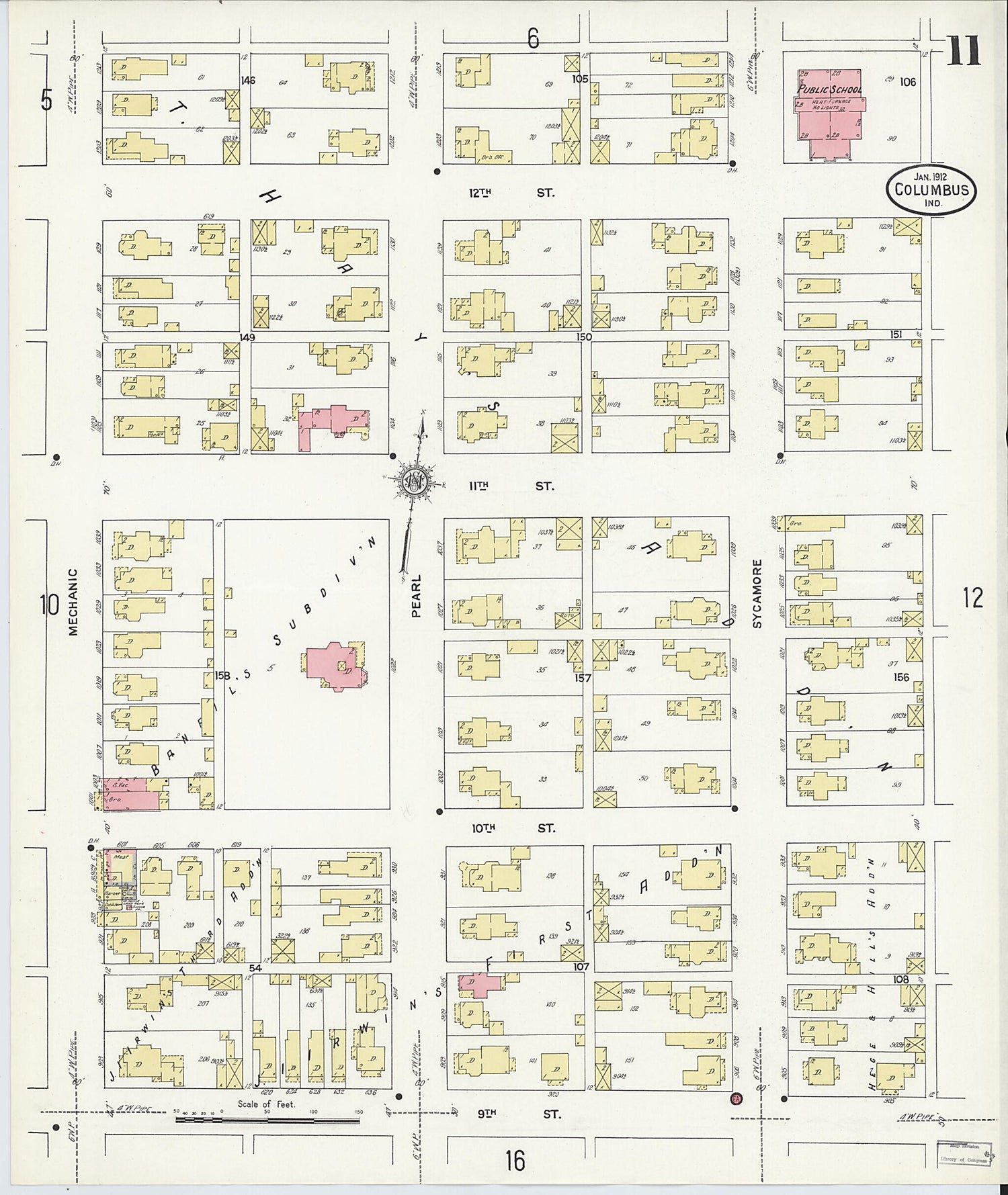 This old map of Columbus, Bartholomew County, Indiana was created by Sanborn Map Company in 1912