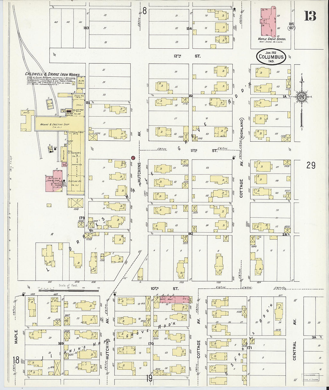 This old map of Columbus, Bartholomew County, Indiana was created by Sanborn Map Company in 1912