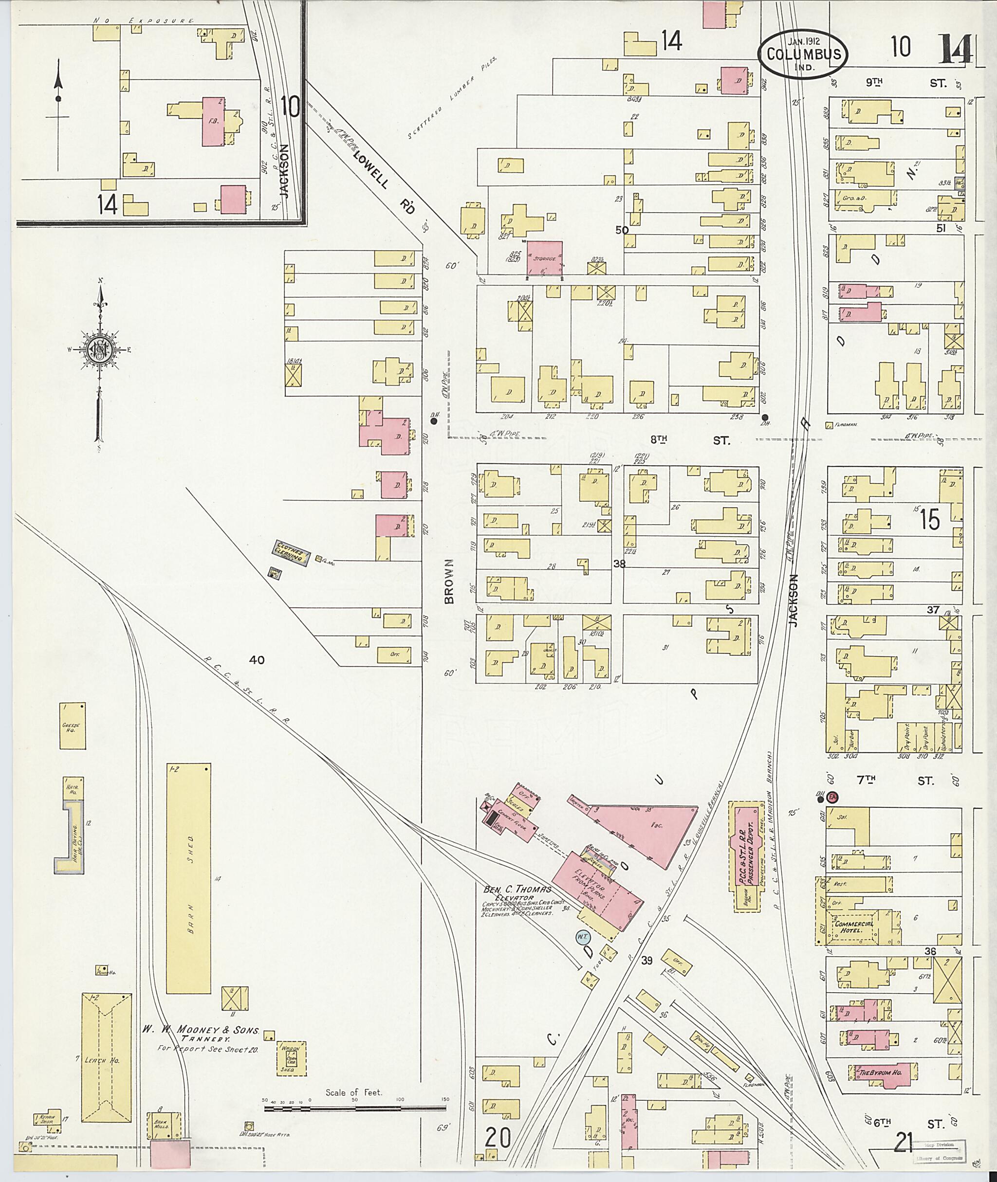 This old map of Columbus, Bartholomew County, Indiana was created by Sanborn Map Company in 1912