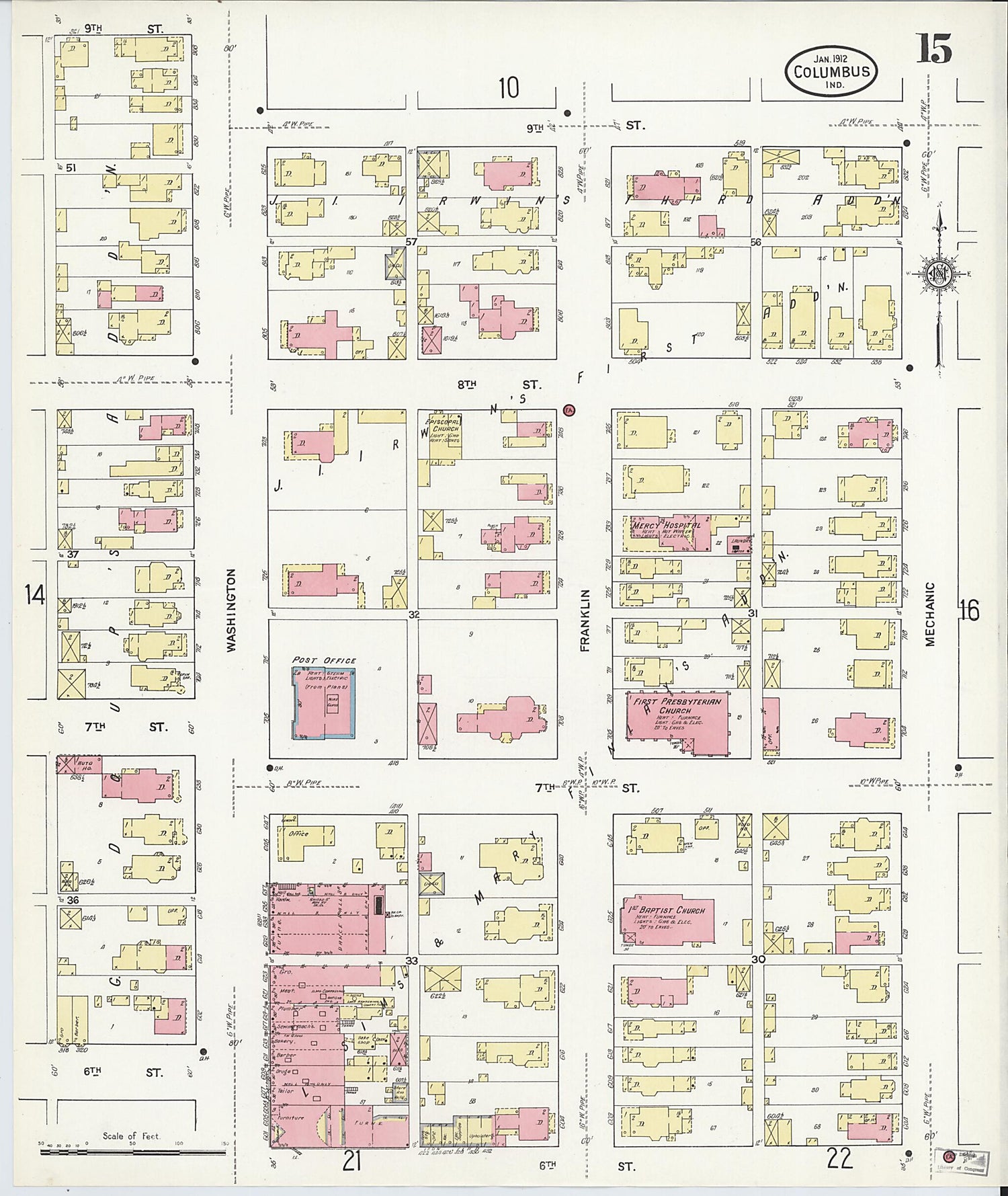 This old map of Columbus, Bartholomew County, Indiana was created by Sanborn Map Company in 1912