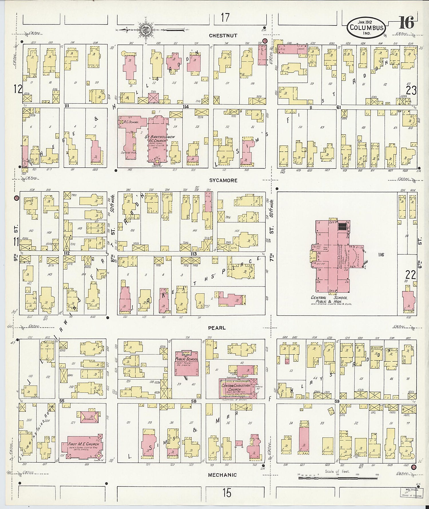 This old map of Columbus, Bartholomew County, Indiana was created by Sanborn Map Company in 1912