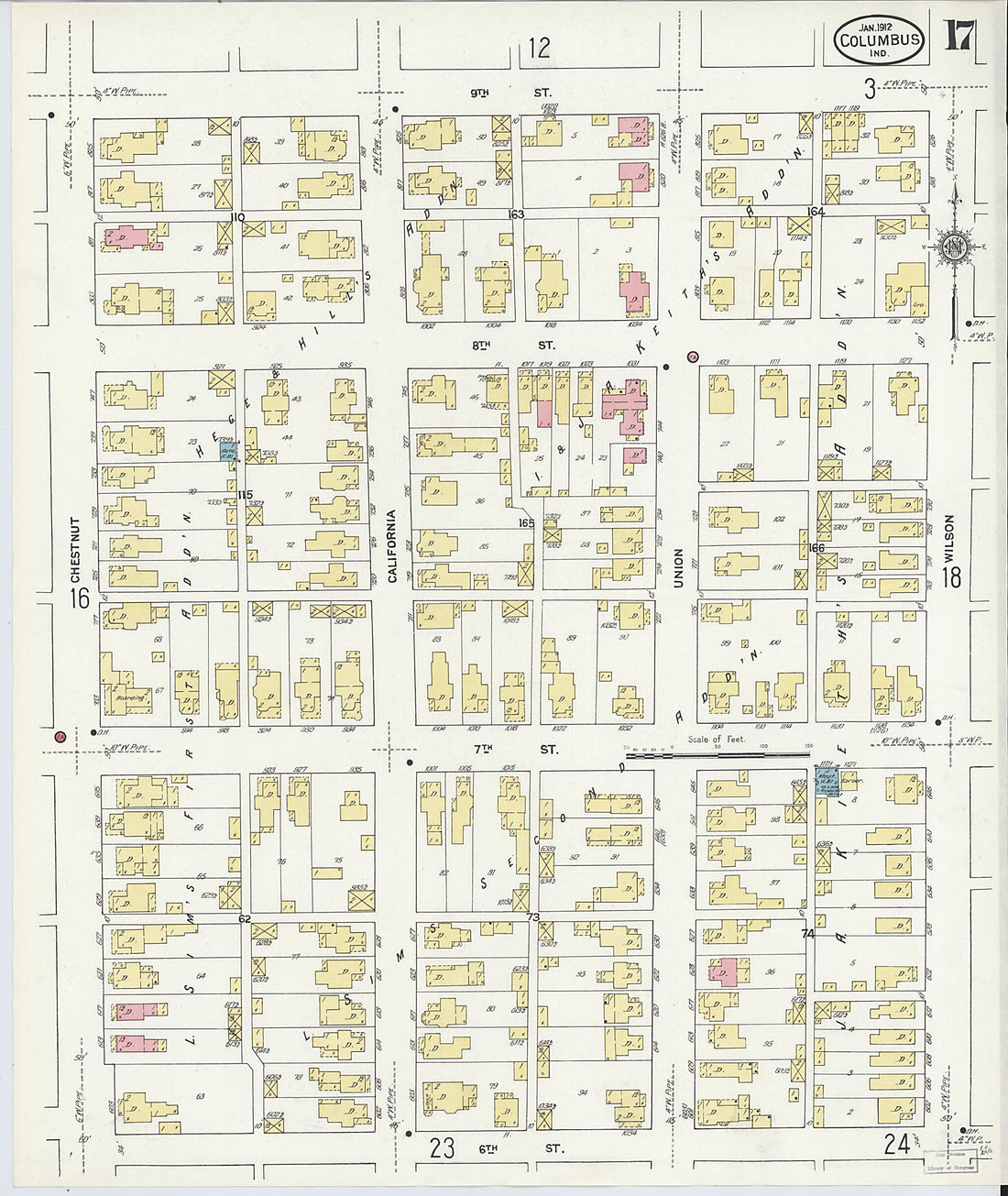 This old map of Columbus, Bartholomew County, Indiana was created by Sanborn Map Company in 1912