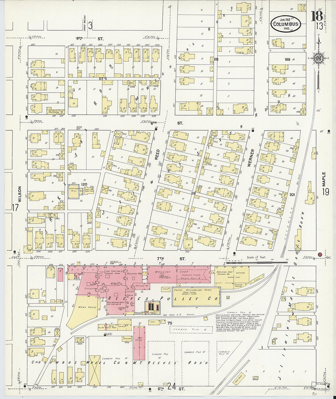 This old map of Columbus, Bartholomew County, Indiana was created by Sanborn Map Company in 1912