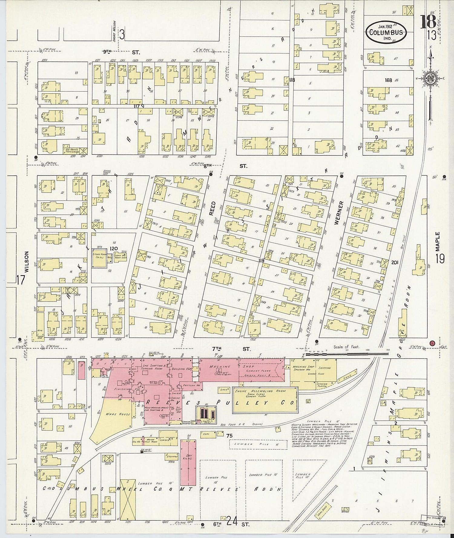 This old map of Columbus, Bartholomew County, Indiana was created by Sanborn Map Company in 1912