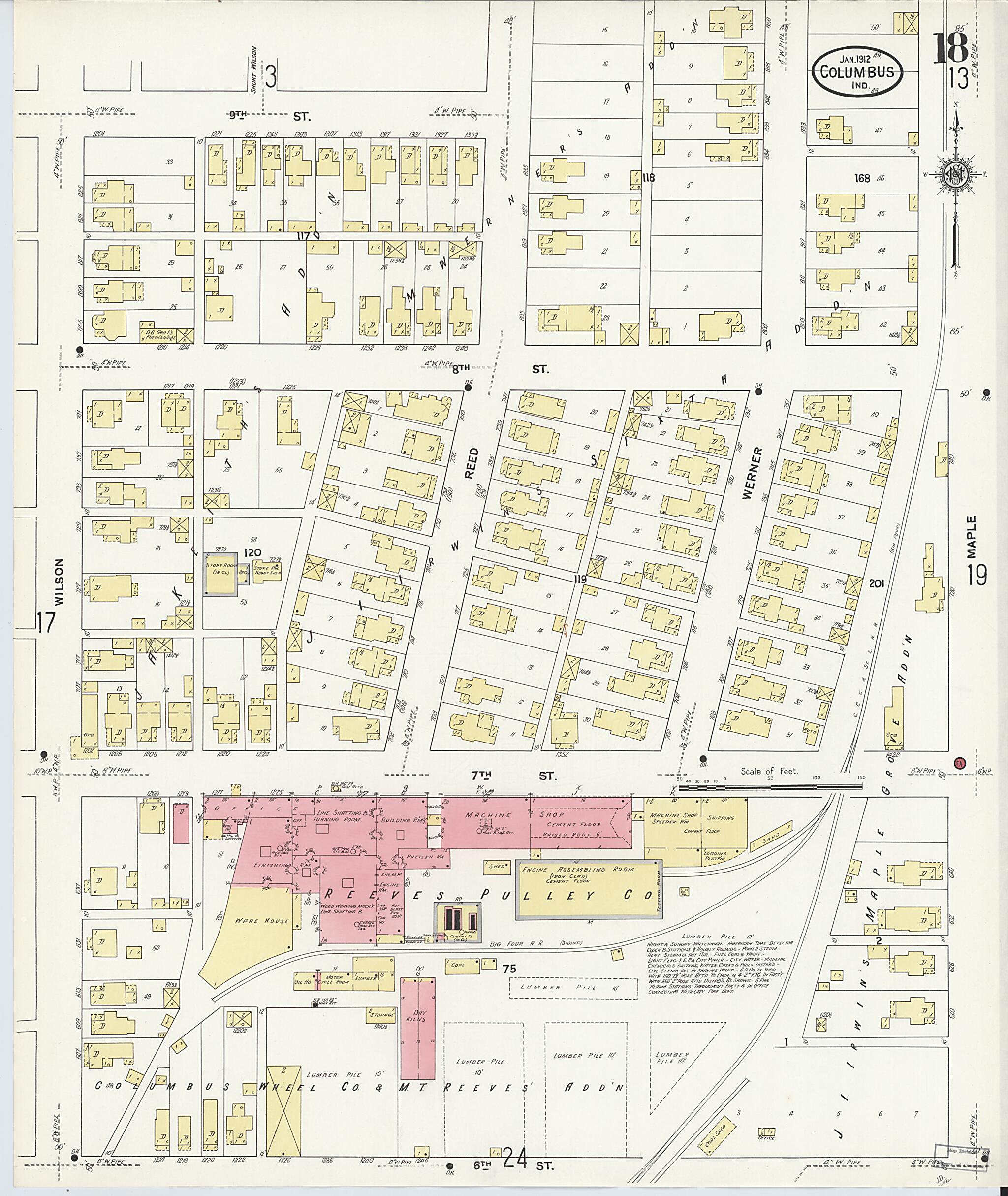 This old map of Columbus, Bartholomew County, Indiana was created by Sanborn Map Company in 1912