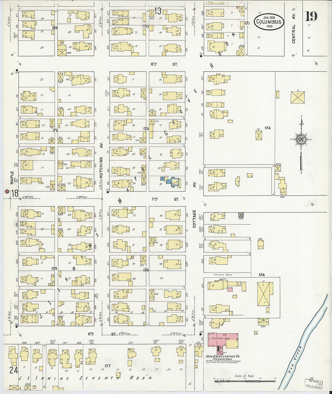 This old map of Columbus, Bartholomew County, Indiana was created by Sanborn Map Company in 1912