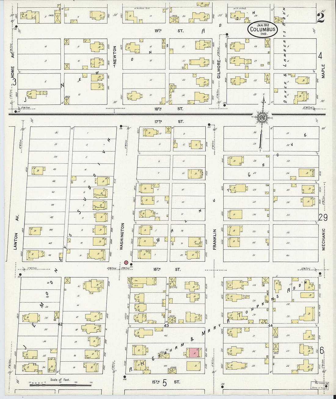 This old map of Columbus, Bartholomew County, Indiana was created by Sanborn Map Company in 1912