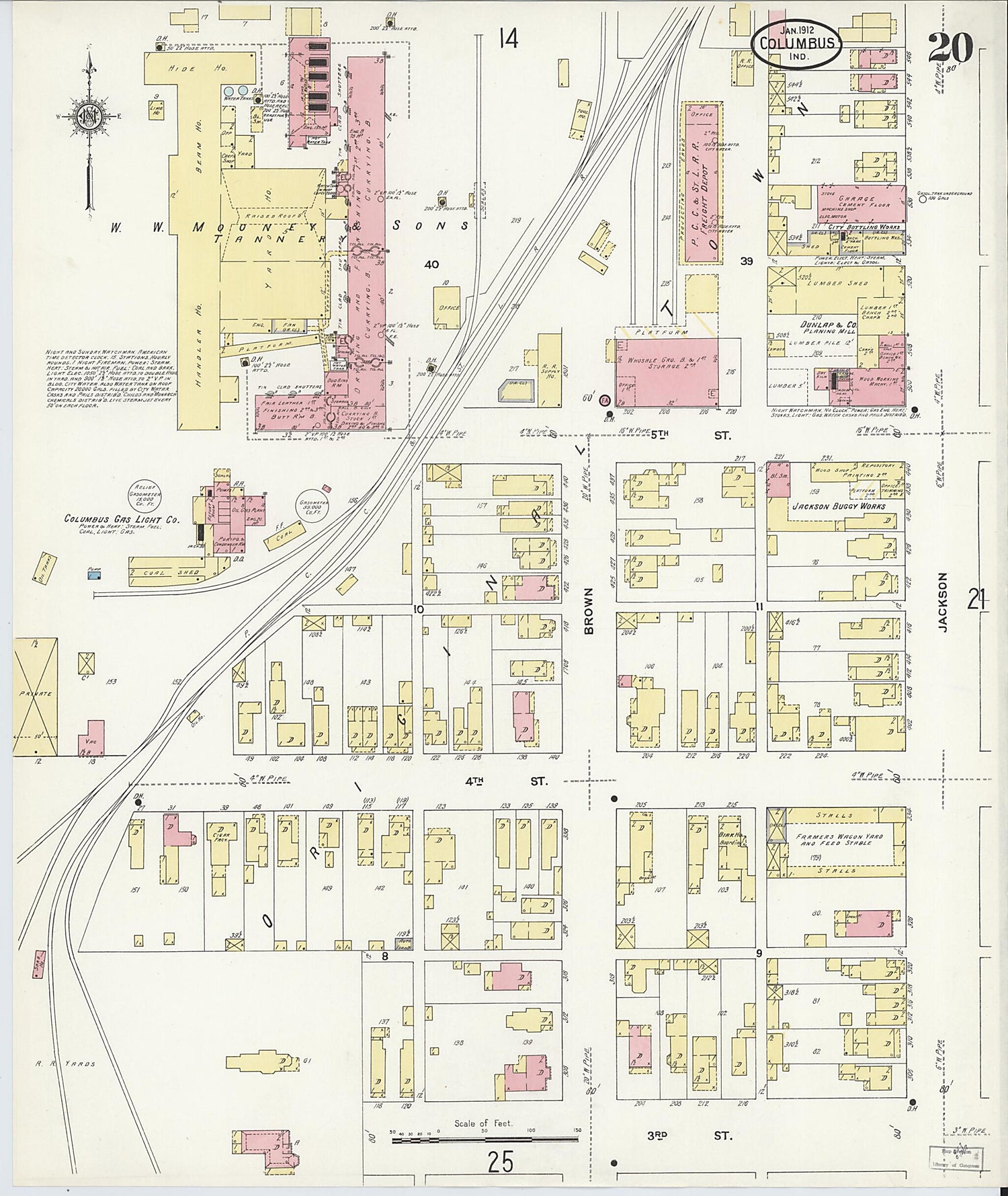 This old map of Columbus, Bartholomew County, Indiana was created by Sanborn Map Company in 1912