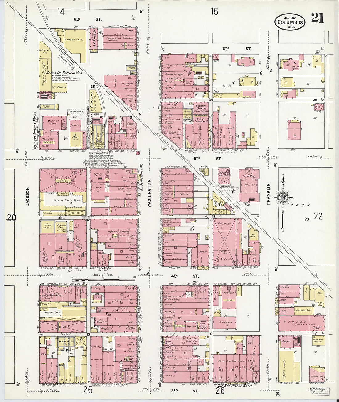 This old map of Columbus, Bartholomew County, Indiana was created by Sanborn Map Company in 1912