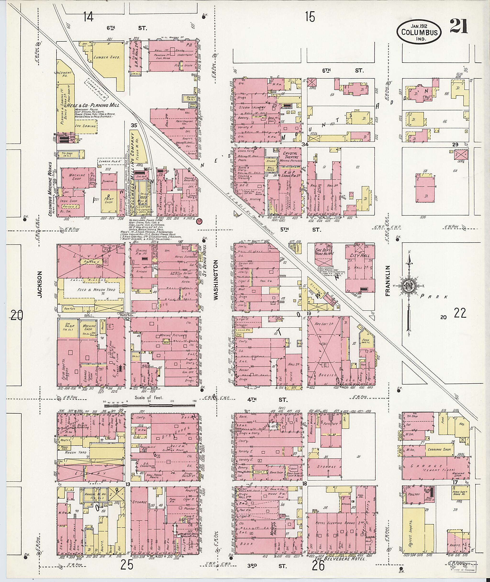 This old map of Columbus, Bartholomew County, Indiana was created by Sanborn Map Company in 1912