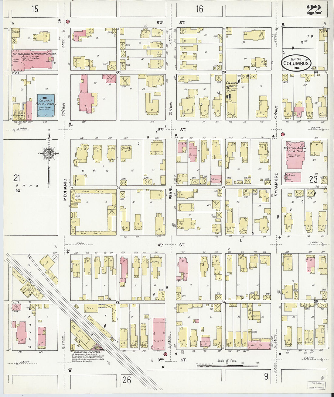 This old map of Columbus, Bartholomew County, Indiana was created by Sanborn Map Company in 1912